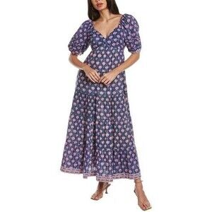Saylor Anthropologie Annaleise Maxi Dress Printed Puff Sleeve Tiered S 282059